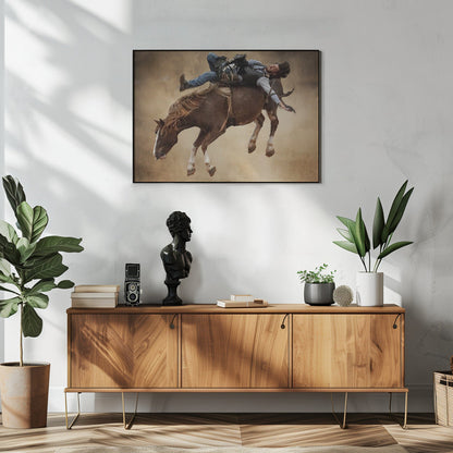 Western Rodeo Rider on a Bucking Horse Canvas Wall Art | Flat Out