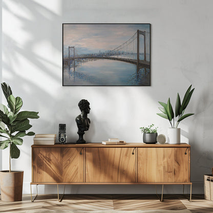 Soft Blue Walt Whitman Bridge Landscape Canvas Wall Art | Ermilkina Waltwhitmanbridge Oil