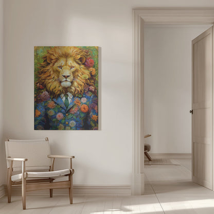 Lion in a Colourful Floral Suit Canvas Wall Art | Lion animal art #lion