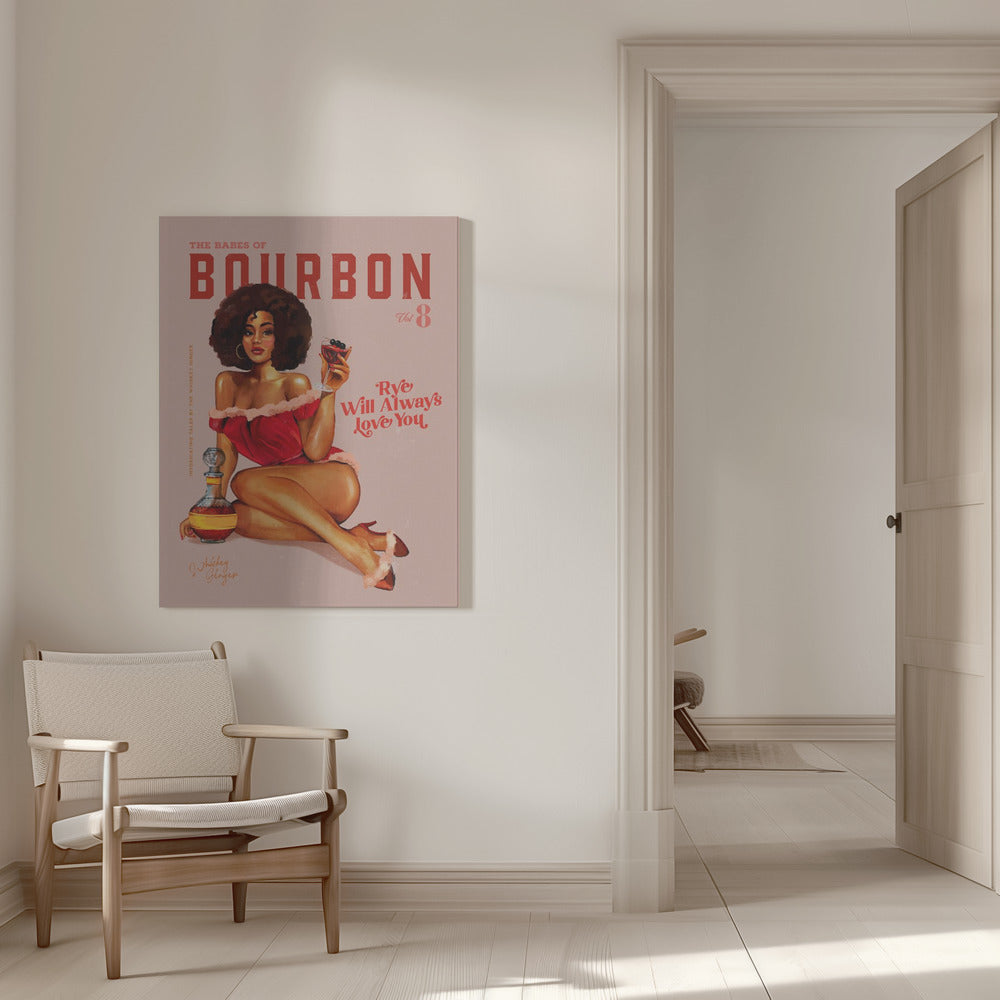 Bourbon Retro Pinup with Afro Hairstyle Canvas Wall Art | Babes of Bourbon Vol 8 Vintage Pinup Girl With Afro