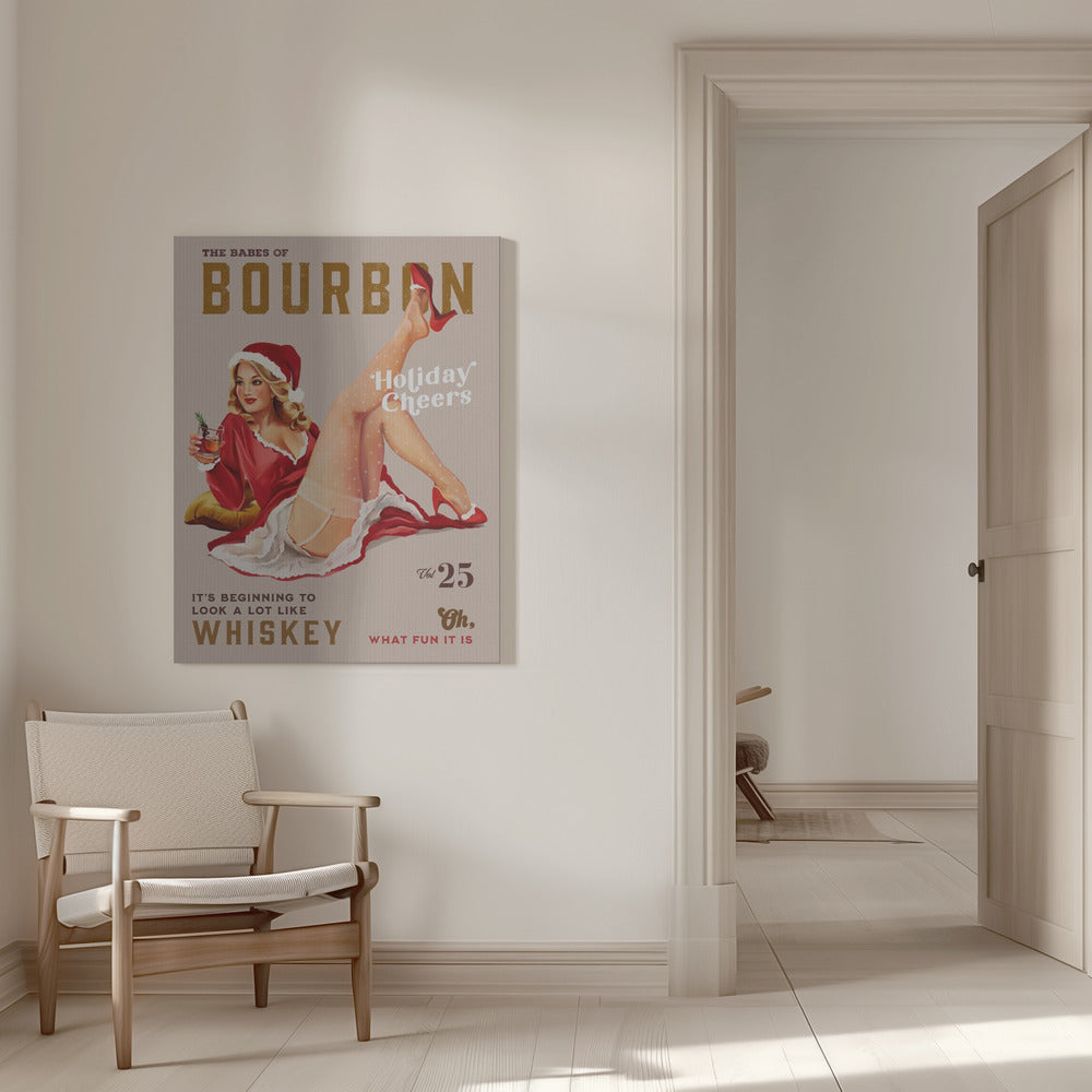 Holiday Bourbon Vintage Christmas Pinup Canvas Wall Art | Babes of Bourbon Vol 25 Holiday Cheer Christmas Pinup