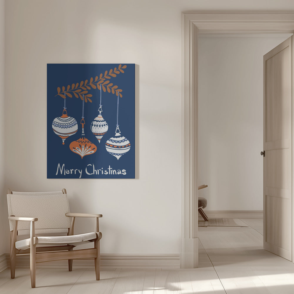 Wall art Cheerful little Christmas baubles blue Canvas Print