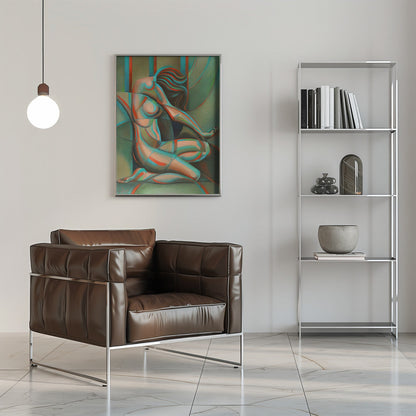 Anaglyphical Roundism Canvas Wall Art | 3D Anaglyph Effect Cubist Nude in Teal & Red | 3 Sizes & Available Finishes