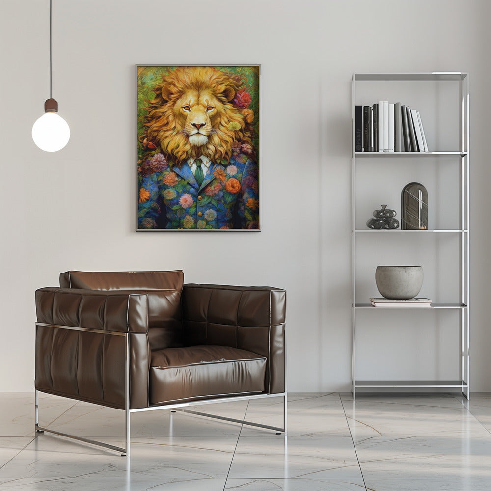 Lion in a Colourful Floral Suit Canvas Wall Art | Lion animal art #lion