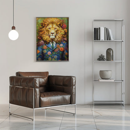 Lion in a Colourful Floral Suit Canvas Wall Art | Lion animal art #lion