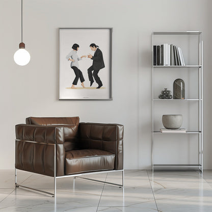 Pulp Fiction Dance Scene Canvas Wall Art | Mia & Vincent Minimalist Pop Culture Print