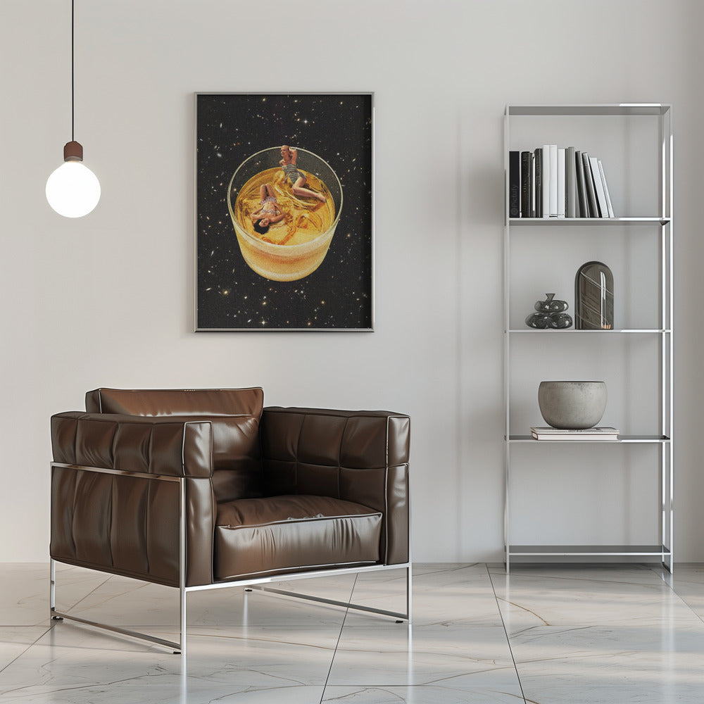 Surreal Whiskey Glass with Miniature Figures Canvas Wall Art | Whisky besties - On the rocks