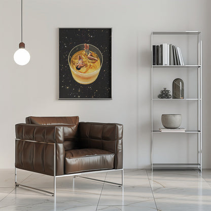 Surreal Whiskey Glass with Miniature Figures Canvas Wall Art | Whisky besties - On the rocks