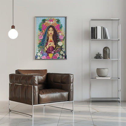 Floral Devotional Woman Portrait Canvas Wall Art | Mother Mary / Mary Magdalen