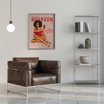 Bourbon Retro Pinup with Afro Hairstyle Canvas Wall Art | Babes of Bourbon Vol 8 Vintage Pinup Girl With Afro
