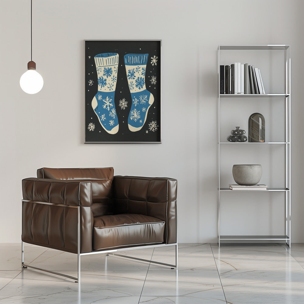 Wall art Vintage Socks Knittwear Blue On Black Canvas Print
