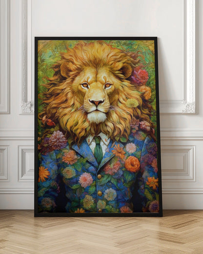 Lion in a Colourful Floral Suit Canvas Wall Art | Lion animal art #lion