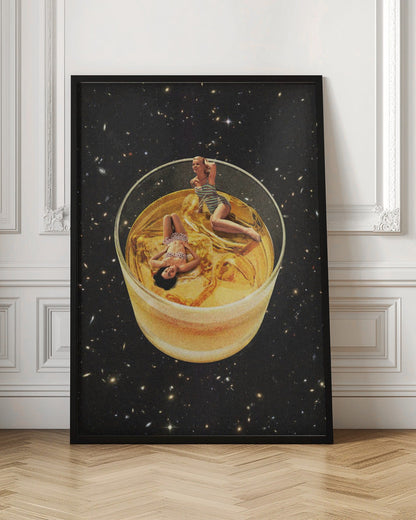 Surreal Whiskey Glass with Miniature Figures Canvas Wall Art | Whisky besties - On the rocks