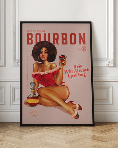 Bourbon Retro Pinup with Afro Hairstyle Canvas Wall Art | Babes of Bourbon Vol 8 Vintage Pinup Girl With Afro