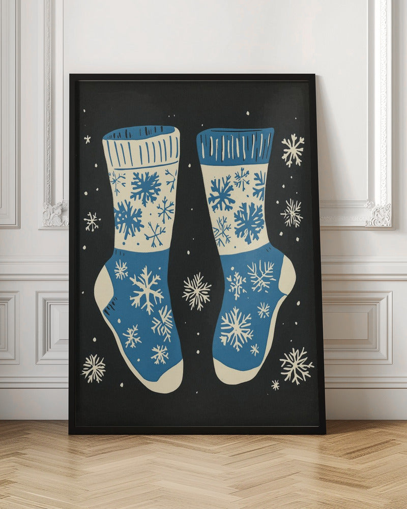Wall art Vintage Socks Knittwear Blue On Black Canvas Print