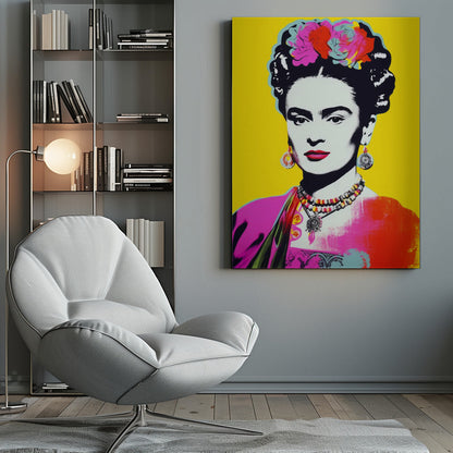 Frida Kahlo Portrait on Bright Yellow Canvas Wall Art | Oh Frids No 2