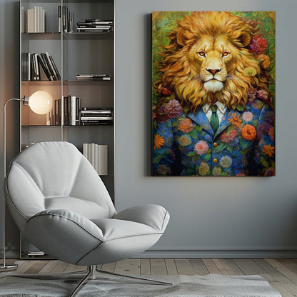 Lion in a Colourful Floral Suit Canvas Wall Art | Lion animal art #lion