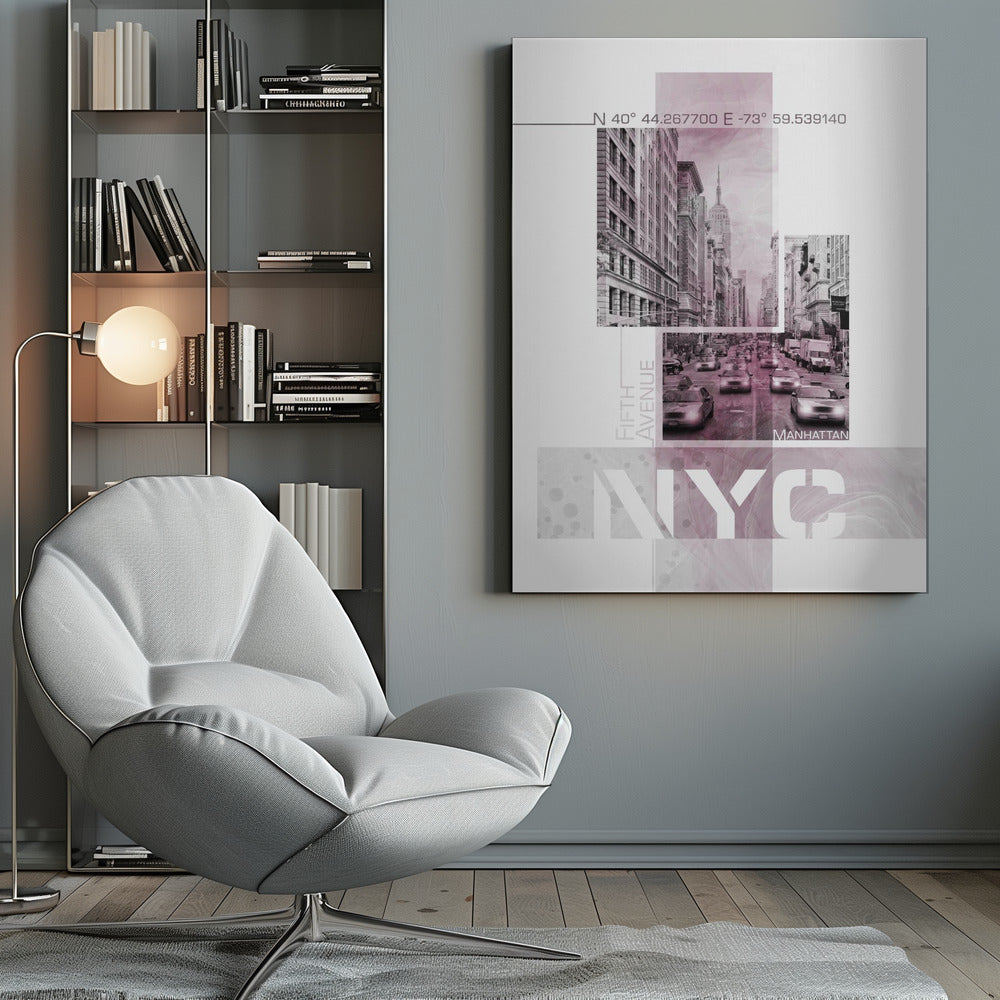 Wall art Poster Art NYC Fifth Avenue Traffic | pink marble