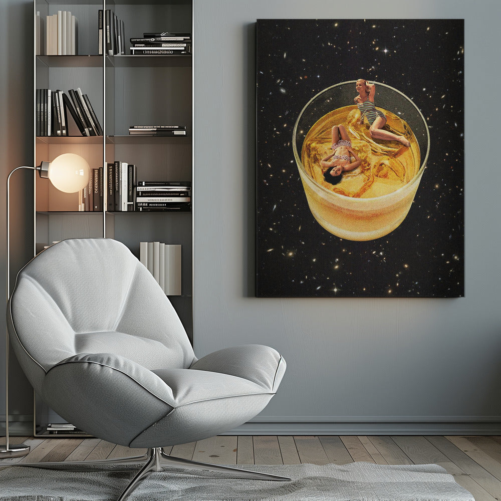 Surreal Whiskey Glass with Miniature Figures Canvas Wall Art | Whisky besties - On the rocks