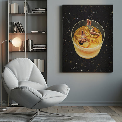 Surreal Whiskey Glass with Miniature Figures Canvas Wall Art | Whisky besties - On the rocks
