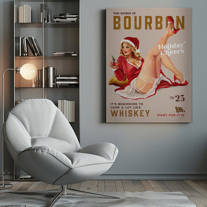 Holiday Bourbon Vintage Christmas Pinup Canvas Wall Art | Babes of Bourbon Vol 25 Holiday Cheer Christmas Pinup