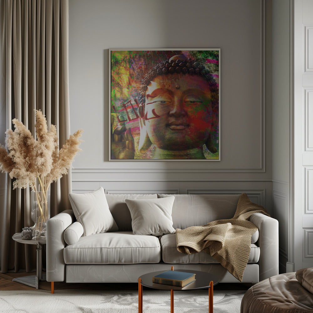 Colourful Buddha Face Street Art Collage Canvas Wall Art | Budalove
