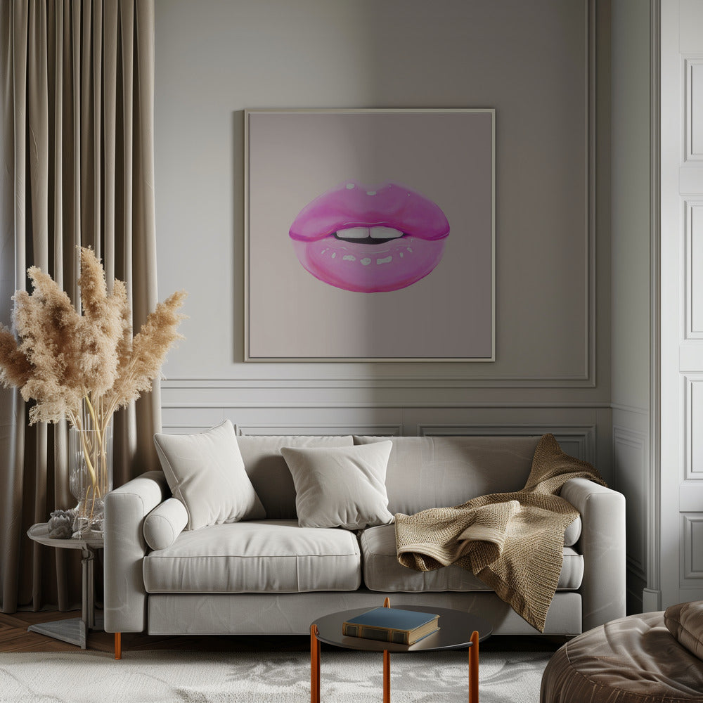 Glossy Pink Lips Minimal Pop Art Canvas Wall Art