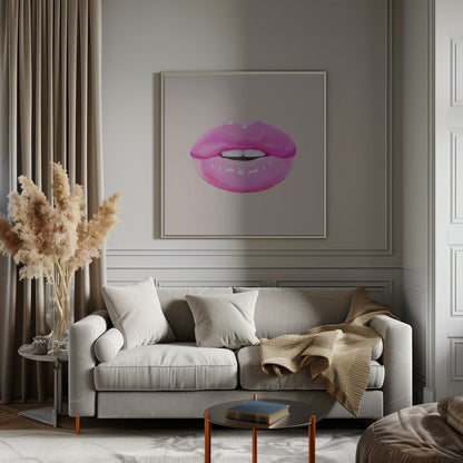 Glossy Pink Lips Minimal Pop Art Canvas Wall Art