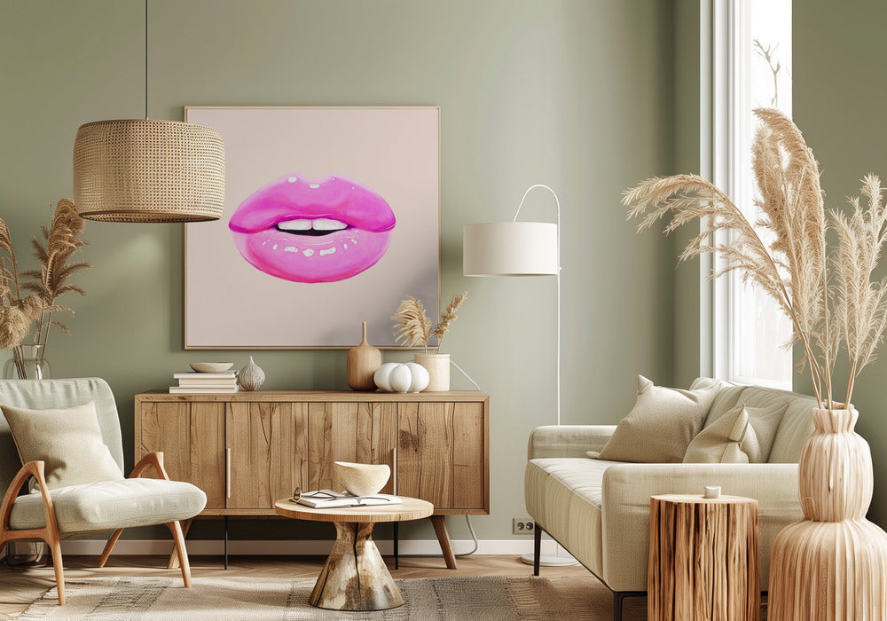 Glossy Pink Lips Minimal Pop Art Canvas Wall Art