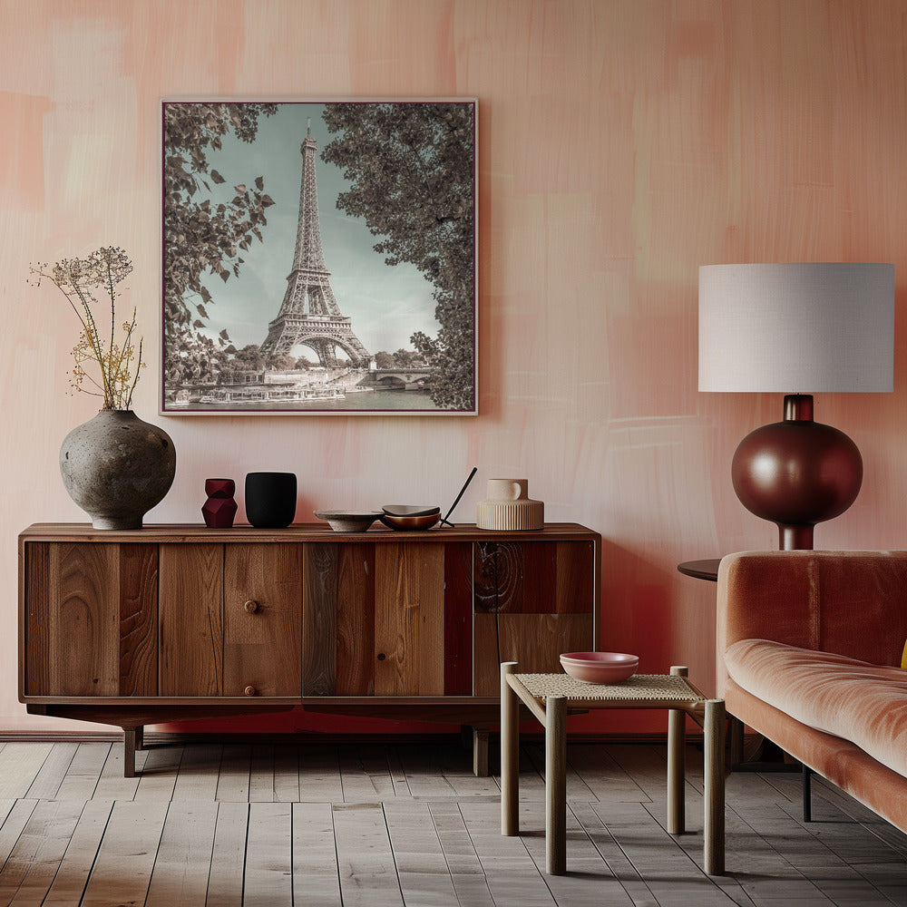 Wall art PARIS Eiffel Tower & River Seine | urban vintage style