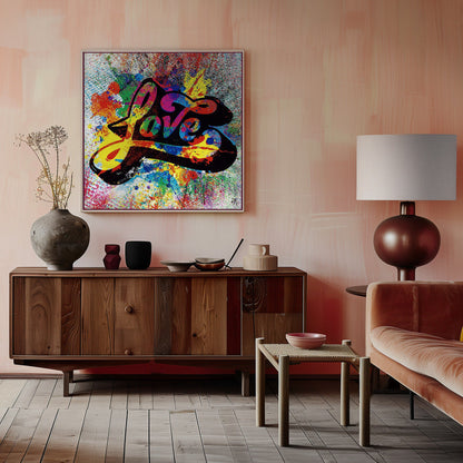 Multicoloured Love Typography Splash Art Canvas Wall Art