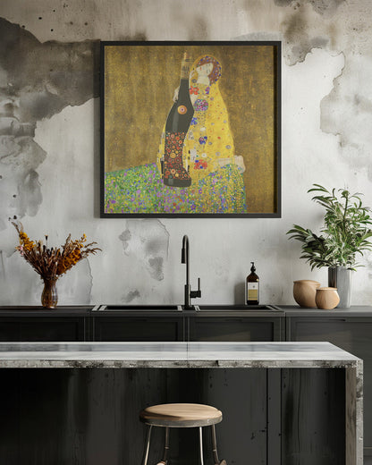 Golden Champagne Bottle Romantic Collage Canvas Wall Art | True Love