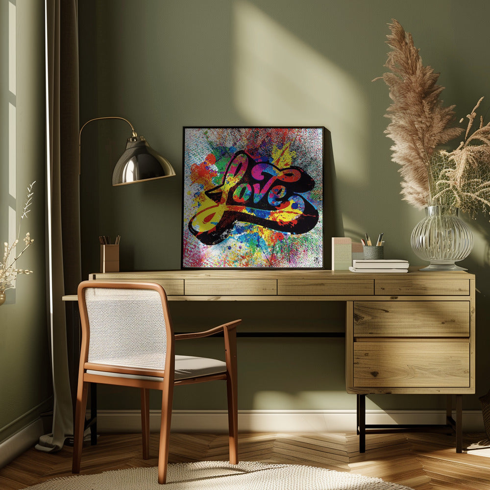 Multicoloured Love Typography Splash Art Canvas Wall Art