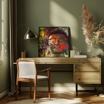 Colourful Buddha Face Street Art Collage Canvas Wall Art | Budalove