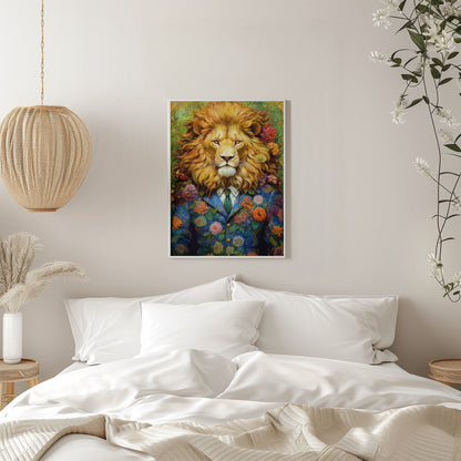 Lion in a Colourful Floral Suit Canvas Wall Art | Lion animal art #lion