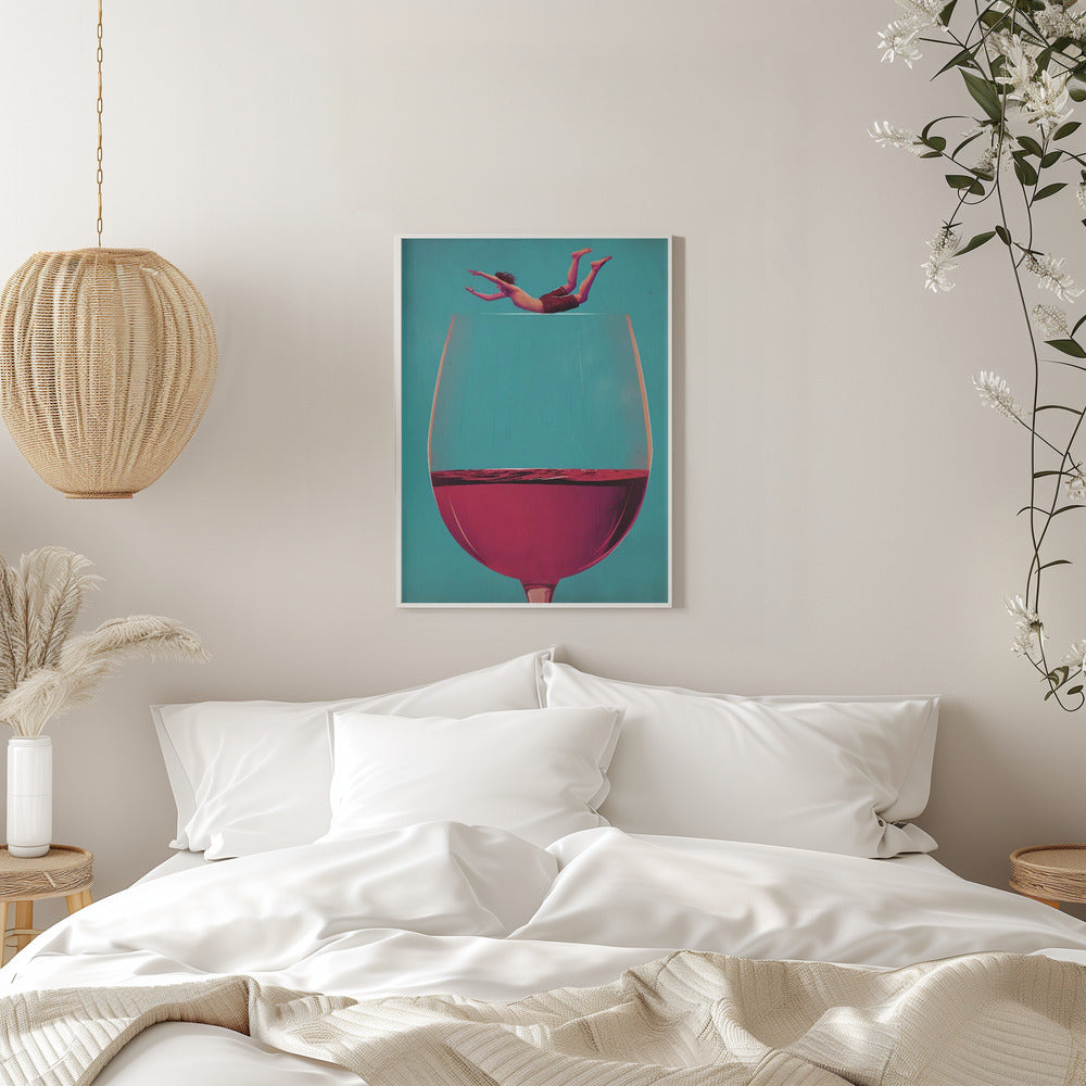 Surreal Diver above a Red Wine Glass Canvas Wall Art | Wine Dive