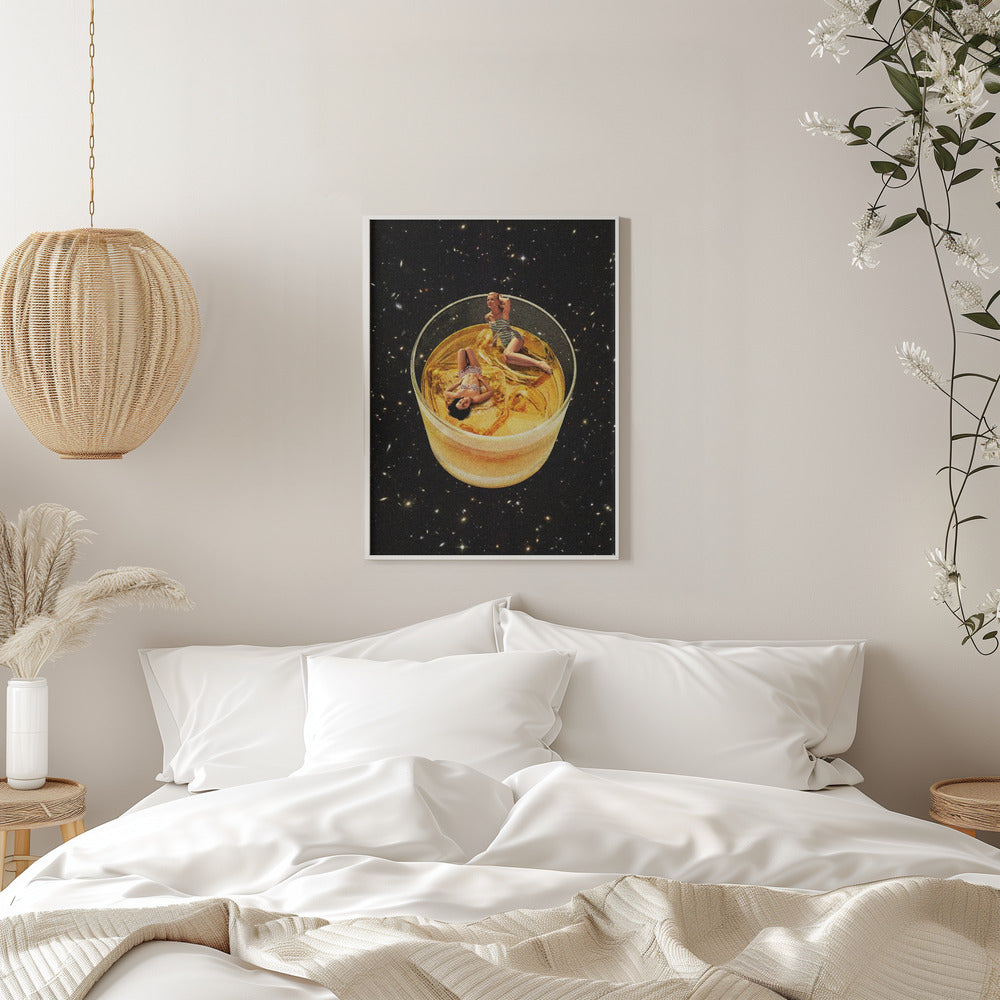 Surreal Whiskey Glass with Miniature Figures Canvas Wall Art | Whisky besties - On the rocks