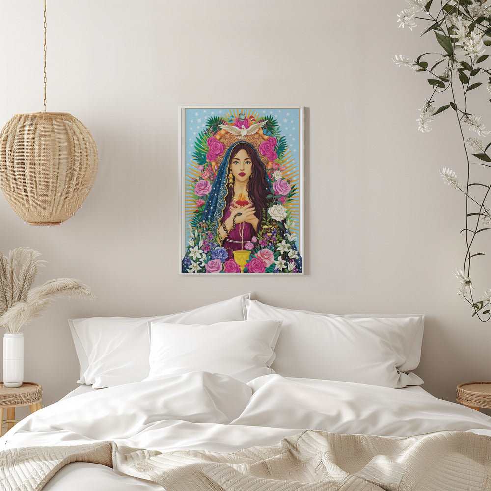 Floral Devotional Woman Portrait Canvas Wall Art | Mother Mary / Mary Magdalen
