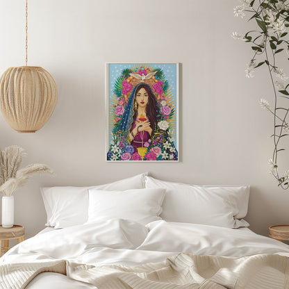 Floral Devotional Woman Portrait Canvas Wall Art | Mother Mary / Mary Magdalen