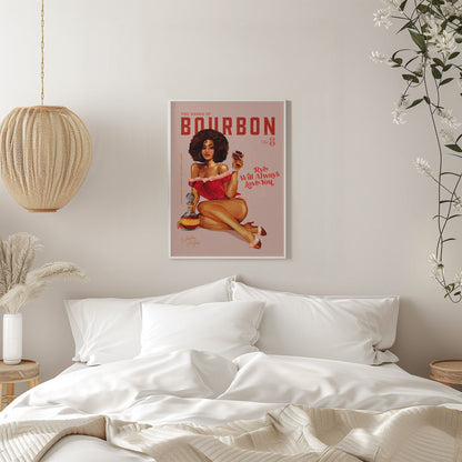 Bourbon Retro Pinup with Afro Hairstyle Canvas Wall Art | Babes of Bourbon Vol 8 Vintage Pinup Girl With Afro