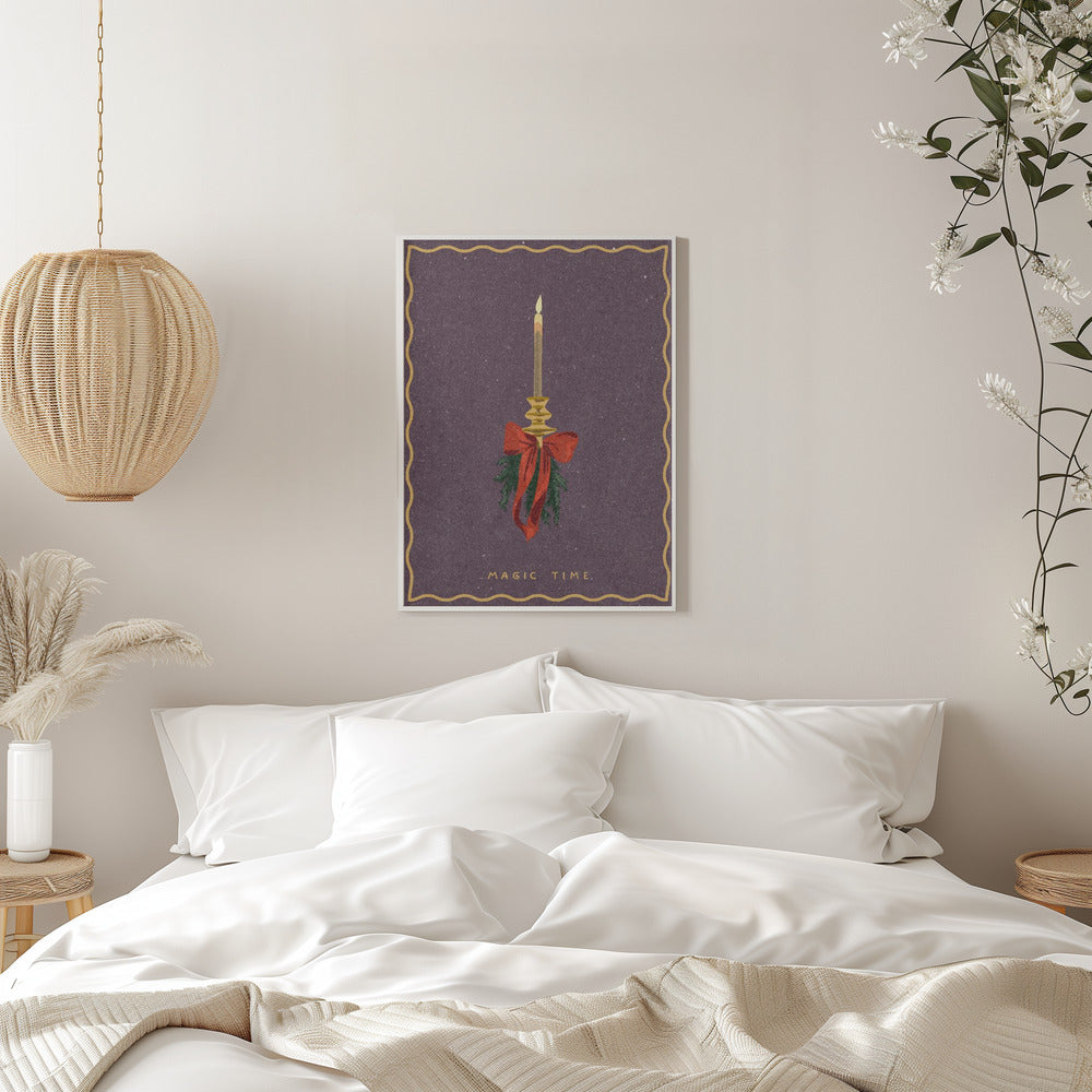 Wall art Candle with bow and spruce sprigs Canvas Print