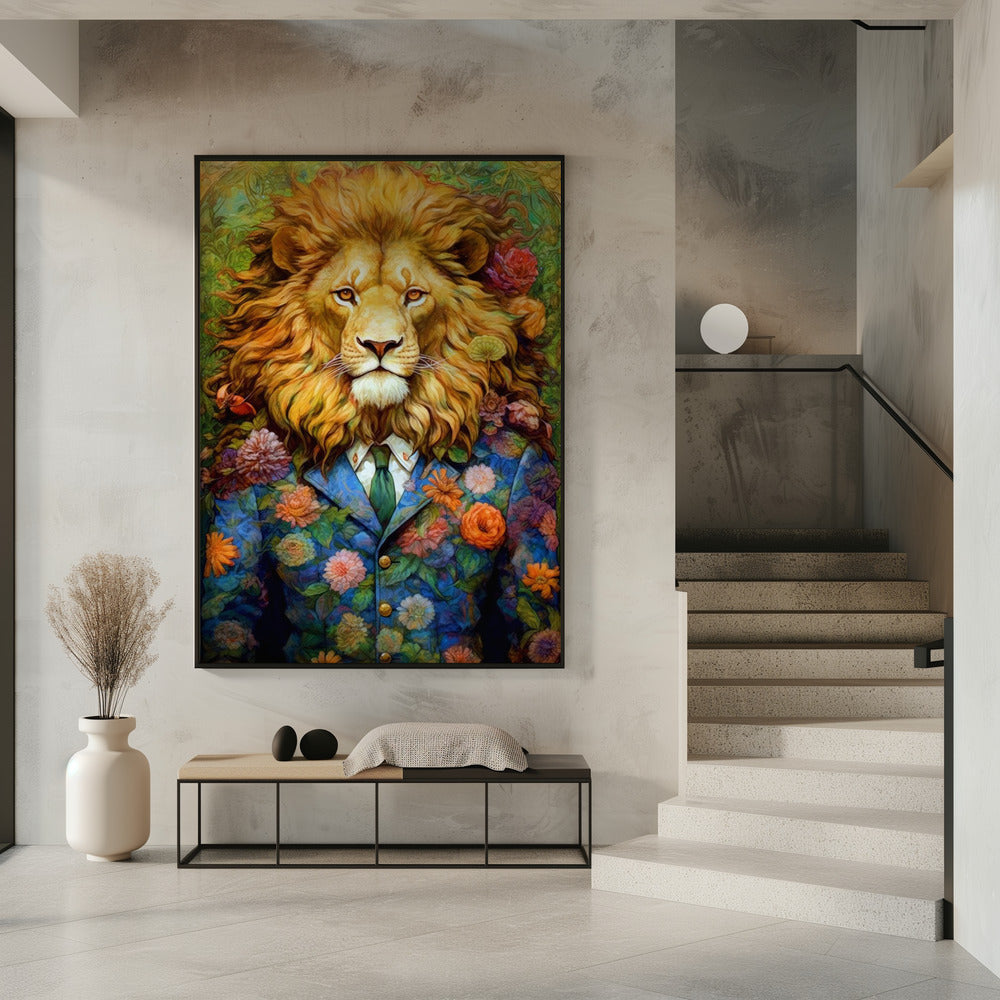 Lion in a Colourful Floral Suit Canvas Wall Art | Lion animal art #lion
