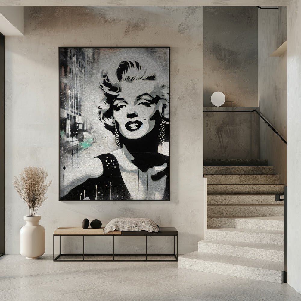 Marilyn Monroe Monochrome Street Art Portrait Canvas Wall Art