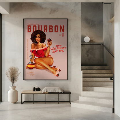 Bourbon Retro Pinup with Afro Hairstyle Canvas Wall Art | Babes of Bourbon Vol 8 Vintage Pinup Girl With Afro