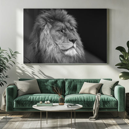 Black and White Lion in Side Profile Canvas Wall Art