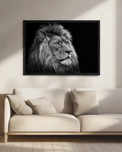 Black and White Lion in Side Profile Canvas Wall Art