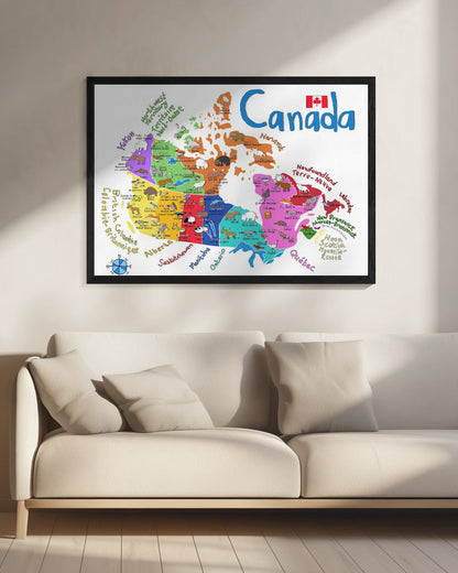 Wall art Illustrated Map of Canada with Animals by Carla Daly