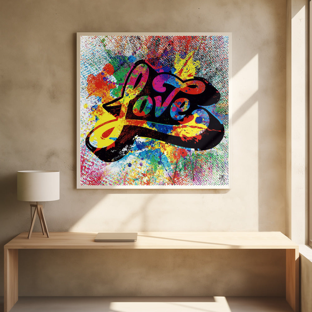 Multicoloured Love Typography Splash Art Canvas Wall Art