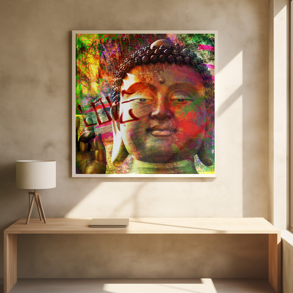 Colourful Buddha Face Street Art Collage Canvas Wall Art | Budalove