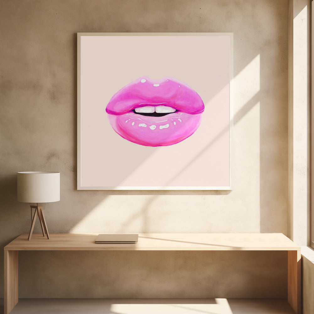 Glossy Pink Lips Minimal Pop Art Canvas Wall Art